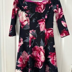 Vince Camuto Pink and Black Floral Long Sleeve Dress